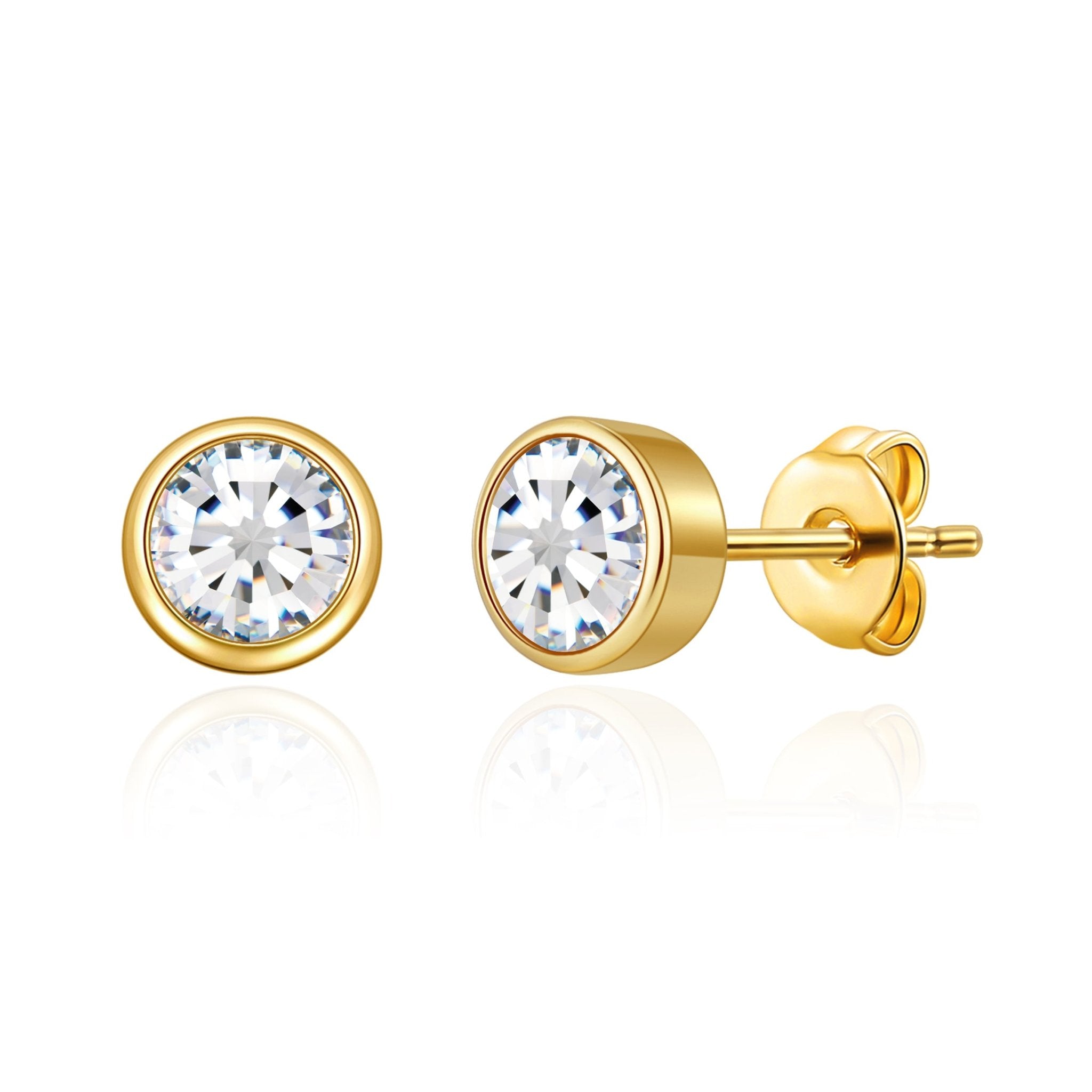 Gold Plated April (Diamond) Birthstone Earrings Created with Zircondia® Crystals
