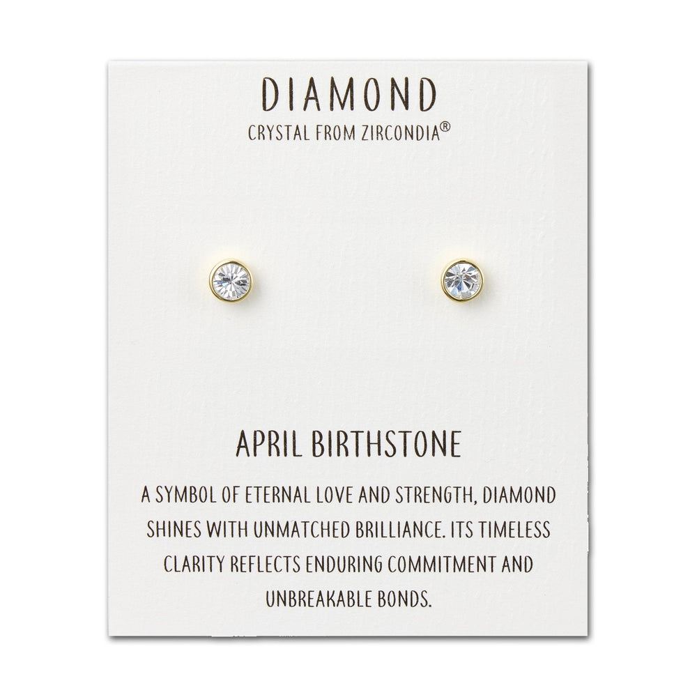 Gold Plated April (Diamond) Birthstone Earrings Created with Zircondia® Crystals