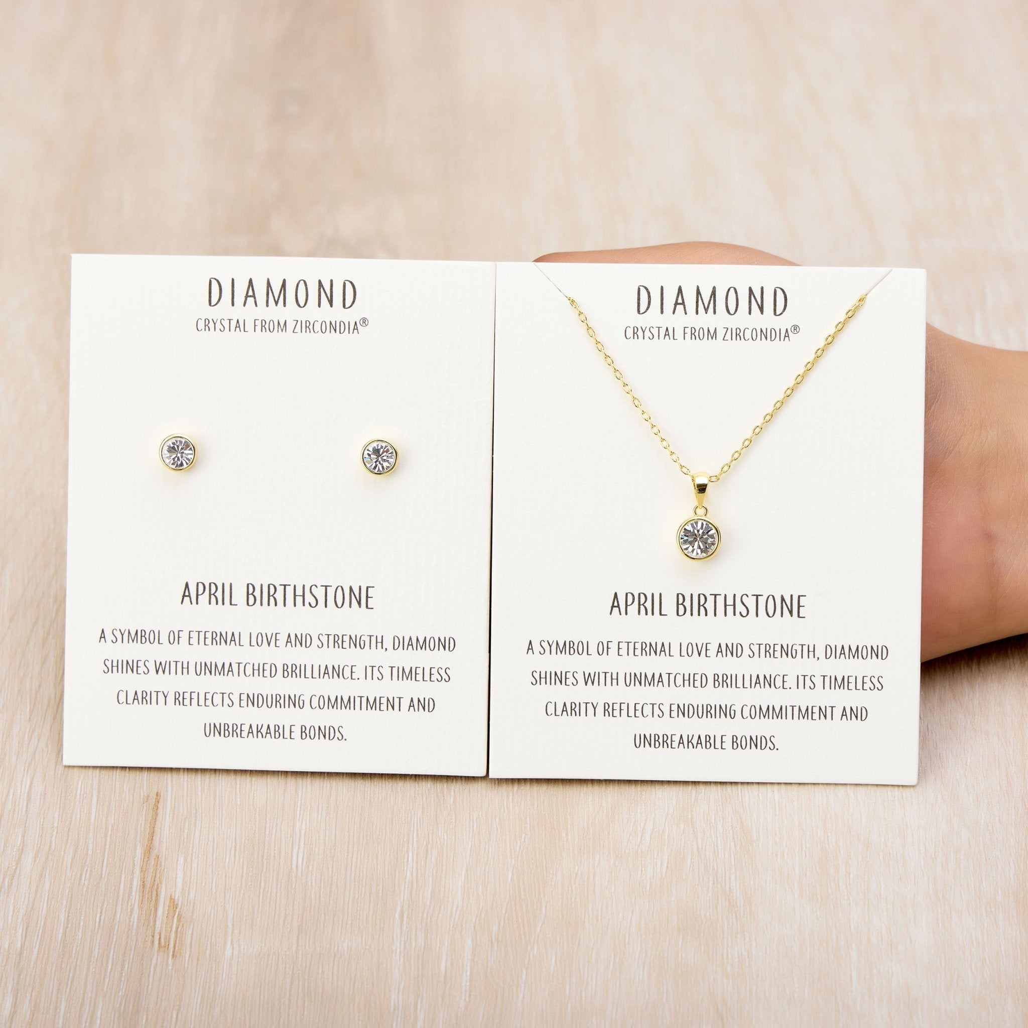 Gold Plated April (Diamond) Birthstone Necklace & Earrings Set Created with Zircondia® Crystals