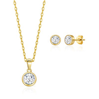 Gold Plated April (Diamond) Birthstone Necklace & Earrings Set Created with Zircondia® Crystals