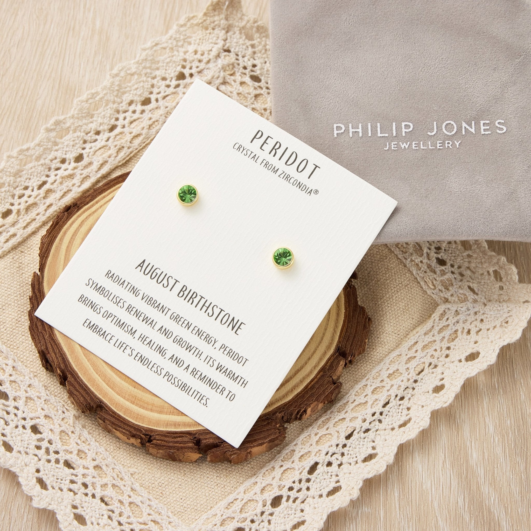 Gold Plated August (Peridot) Birthstone Earrings Created with Zircondia® Crystals