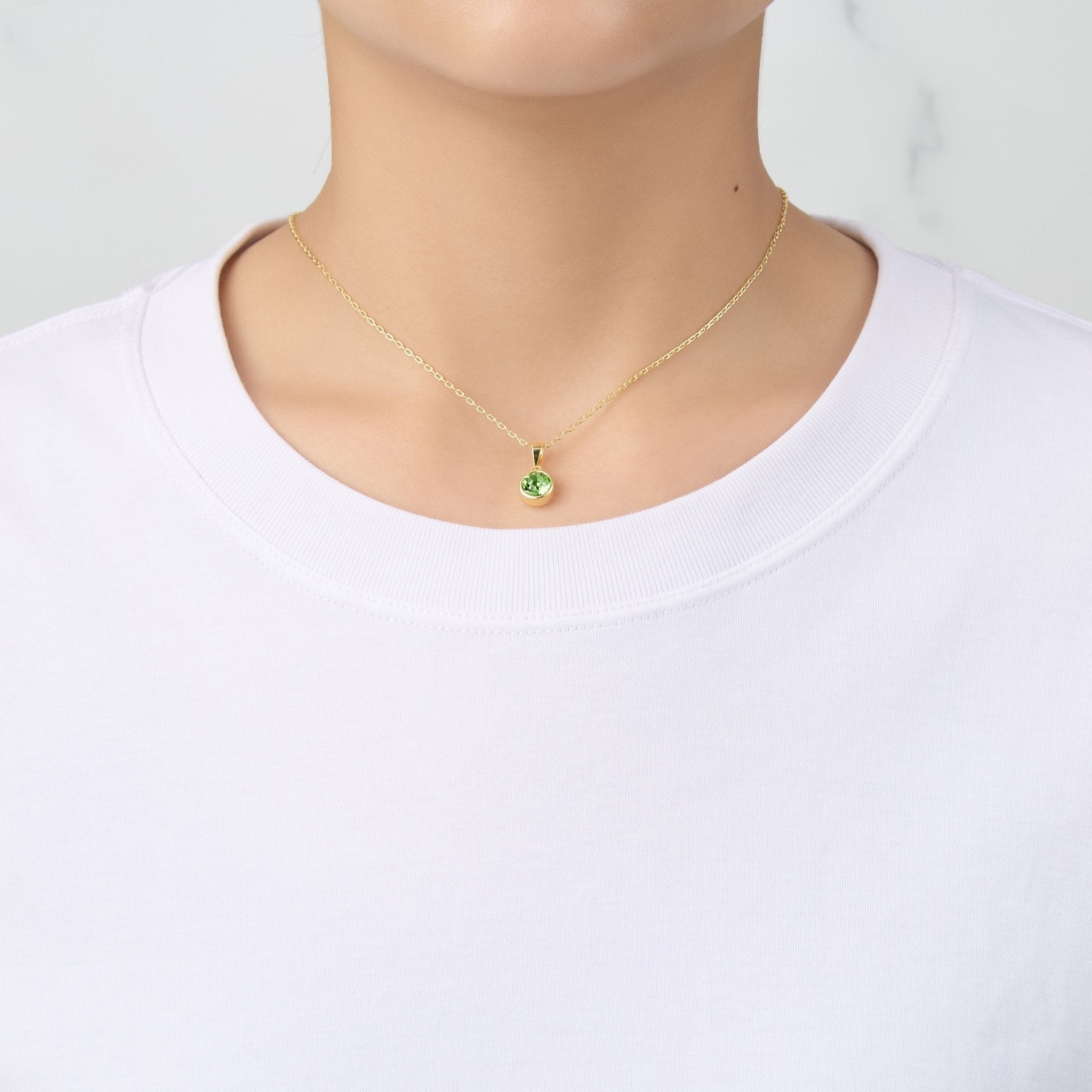 Gold Plated August (Peridot) Birthstone Necklace Created with Zircondia® Crystals