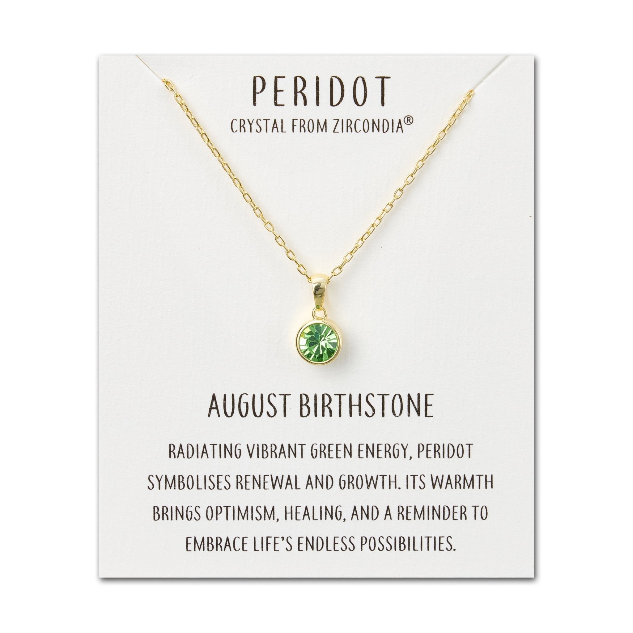 Gold Plated August (Peridot) Birthstone Necklace Created with Zircondia® Crystals
