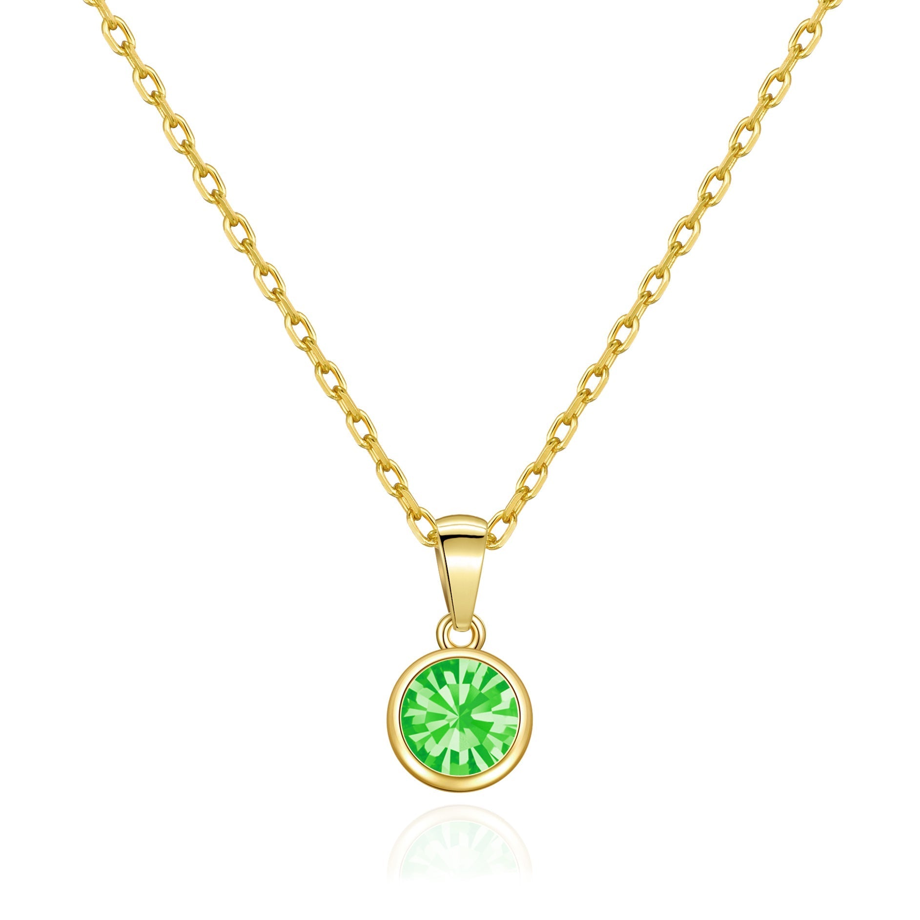 Gold Plated August (Peridot) Birthstone Necklace Created with Zircondia® Crystals
