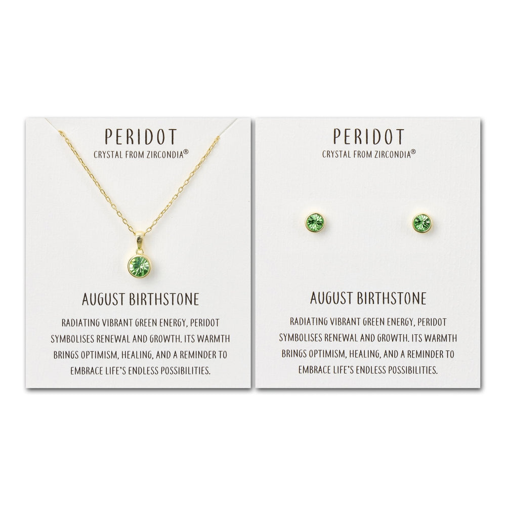 Gold Plated August (Peridot) Birthstone Necklace & Earrings Set Created with Zircondia® Crystals