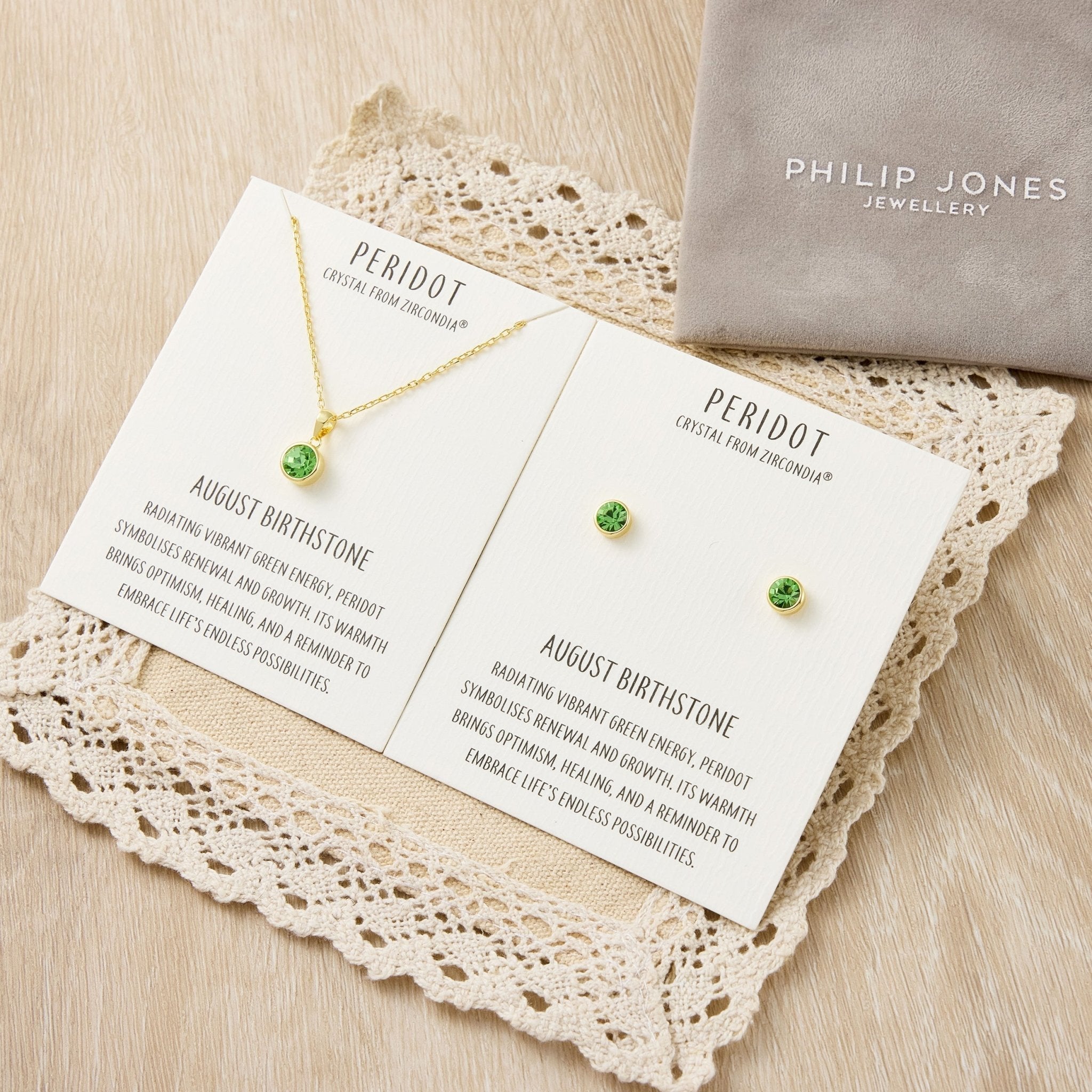 Gold Plated August (Peridot) Birthstone Necklace & Earrings Set Created with Zircondia® Crystals