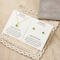 Gold Plated August (Peridot) Birthstone Necklace & Earrings Set Created with Zircondia® Crystals