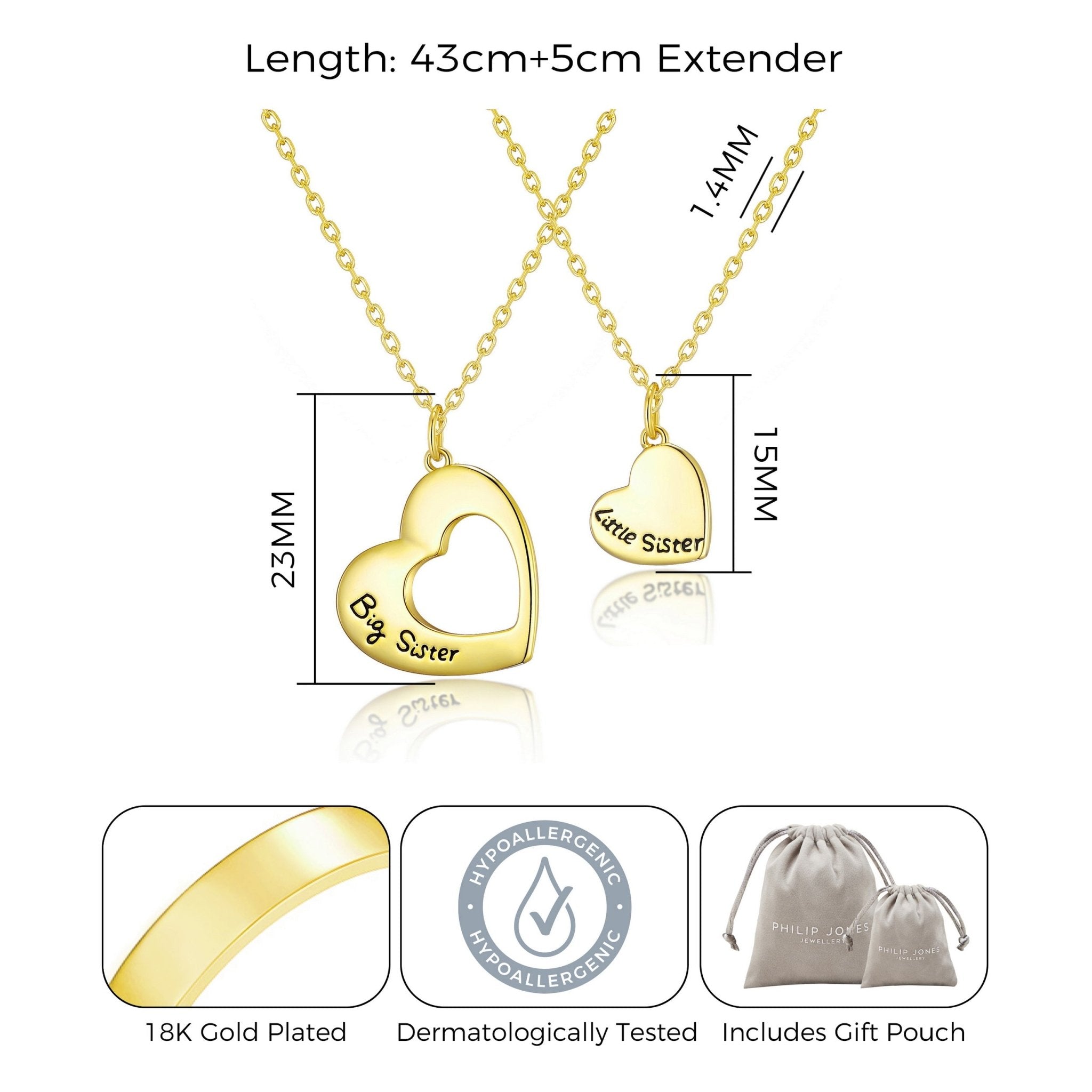 Gold Plated Big Sister and Little Sister Necklace Set with Quote Card