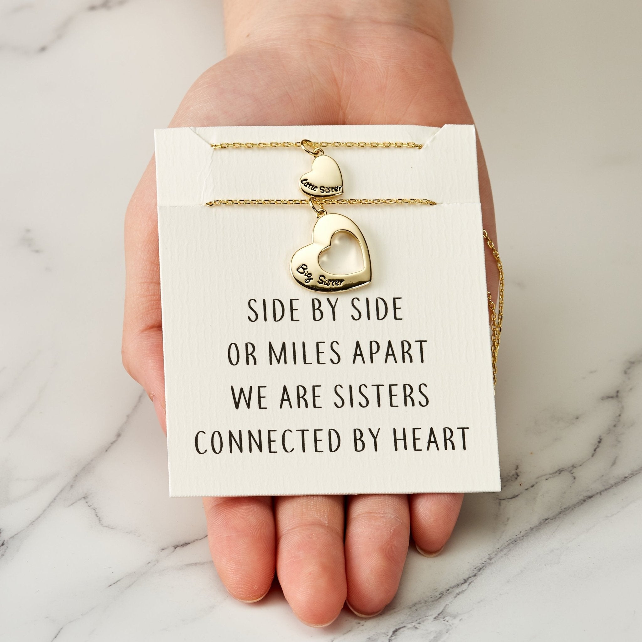 Gold Plated Big Sister and Little Sister Necklace Set with Quote Card