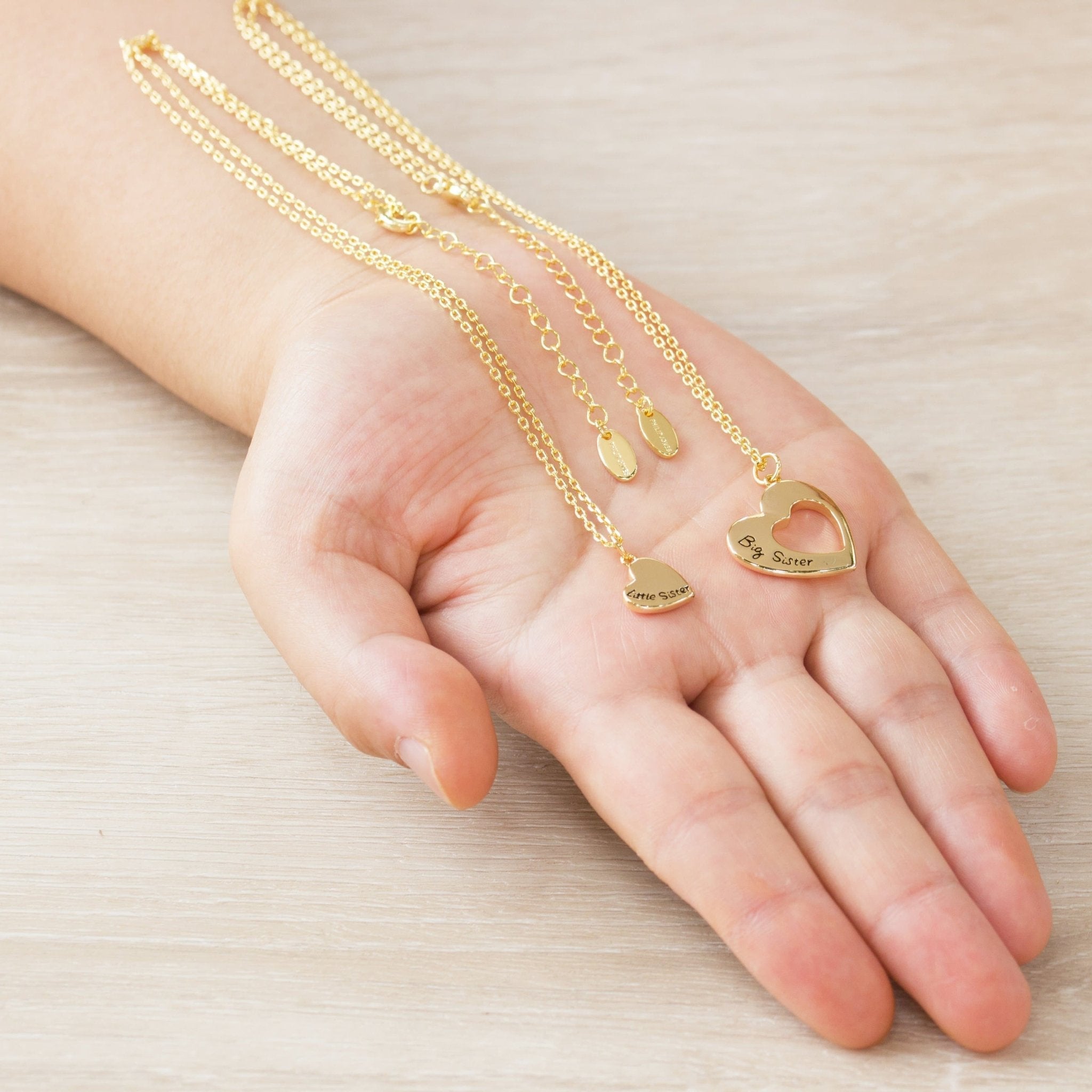 Gold Plated Big Sister and Little Sister Necklace Set with Quote Card