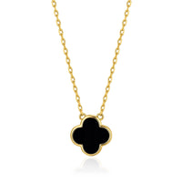 Gold Plated Black Onyx Gemstone Clover Necklace