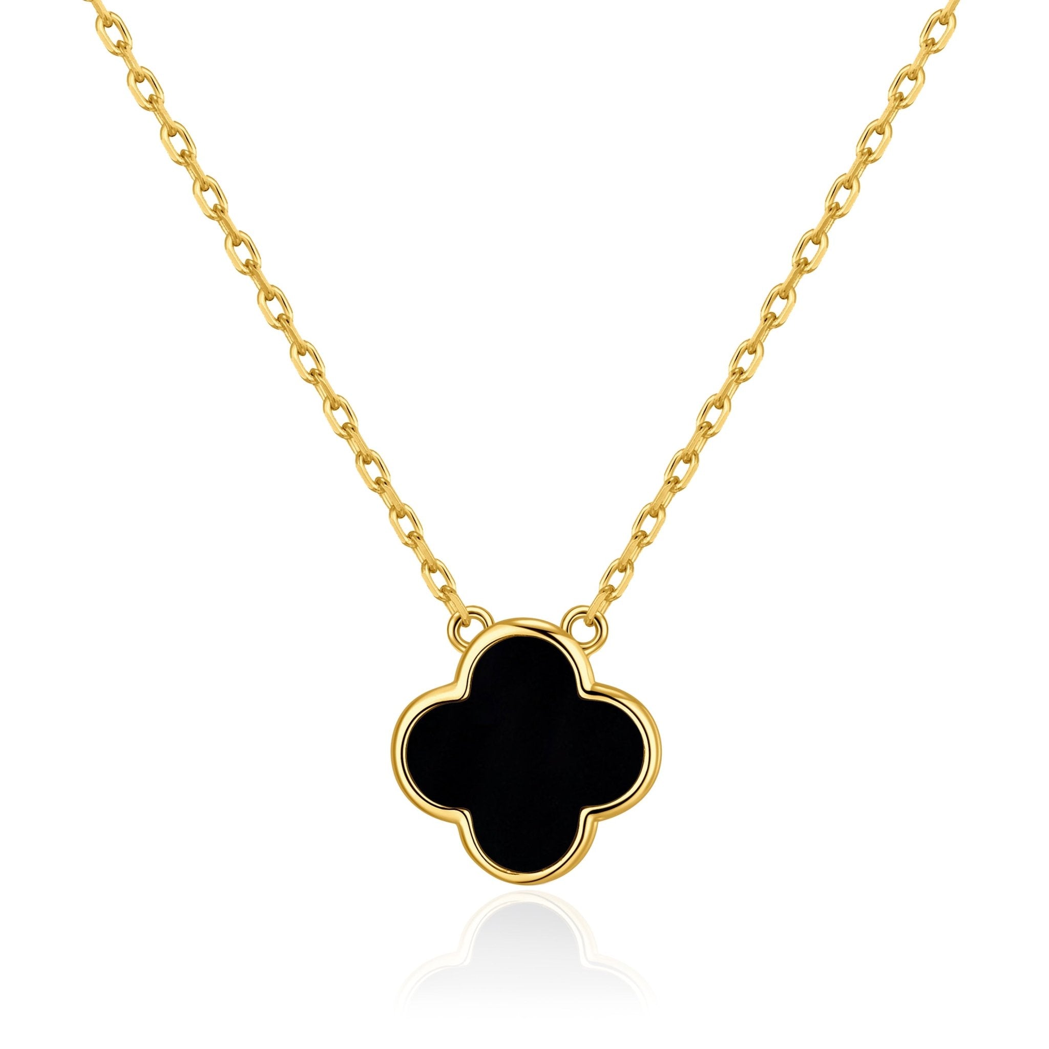 Gold Plated Black Onyx Gemstone Clover Necklace
