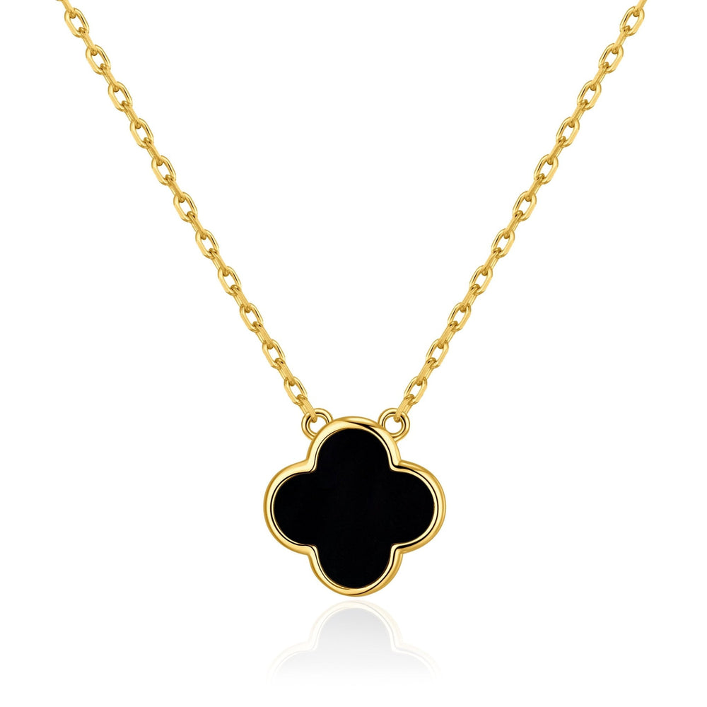 Gold Plated Black Onyx Gemstone Clover Necklace