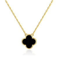 Gold Plated Black Onyx Gemstone Clover Necklace