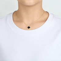 Gold Plated Black Onyx Gemstone Clover Necklace
