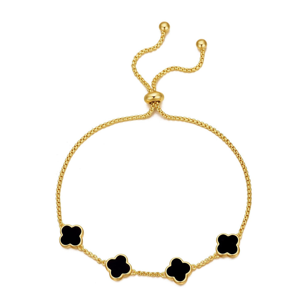 Gold Plated Black Onyx Multi Clover Friendship Bracelet
