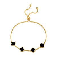 Gold Plated Black Onyx Multi Clover Friendship Bracelet