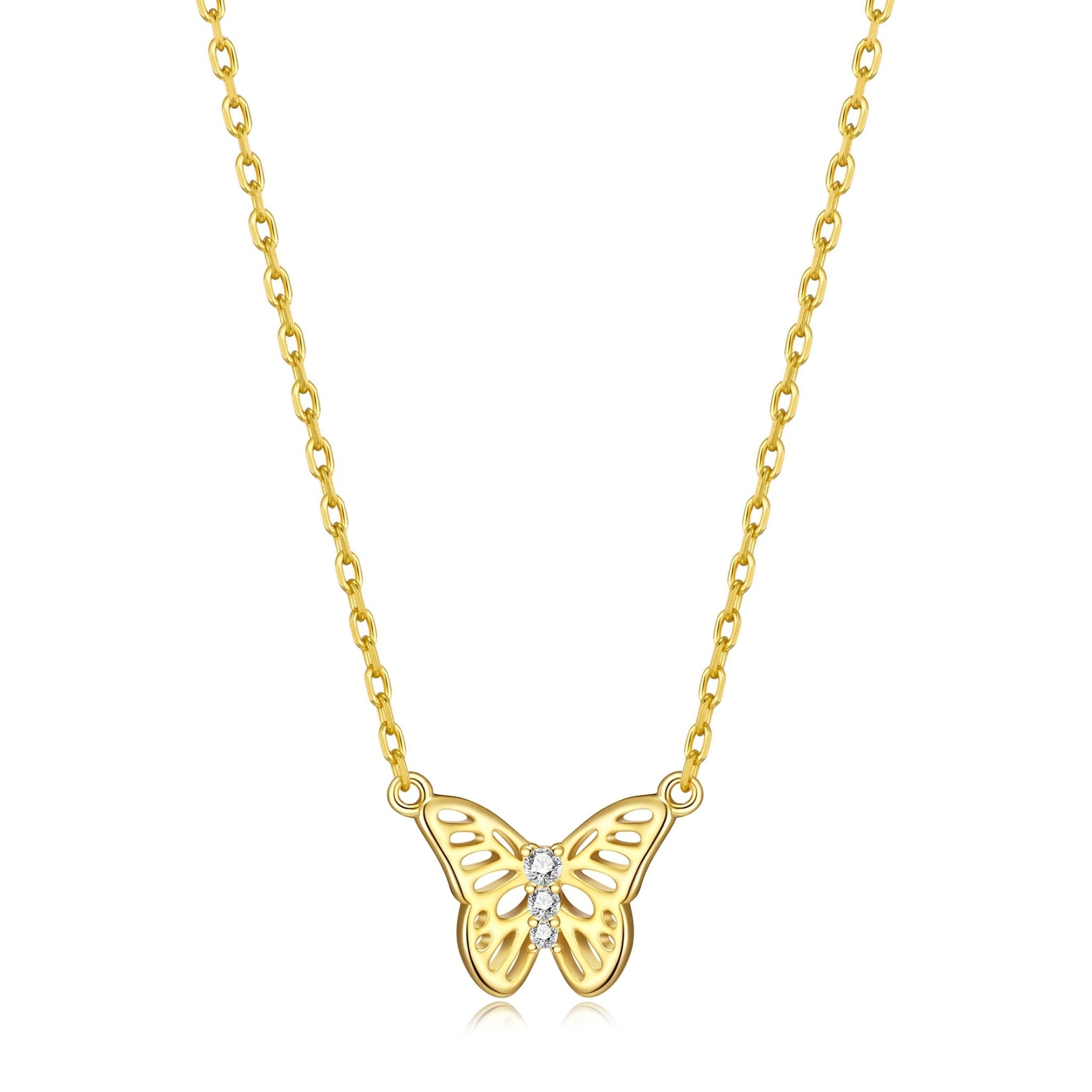 Gold Plated Butterfly Necklace Created with Zircondia® Crystals