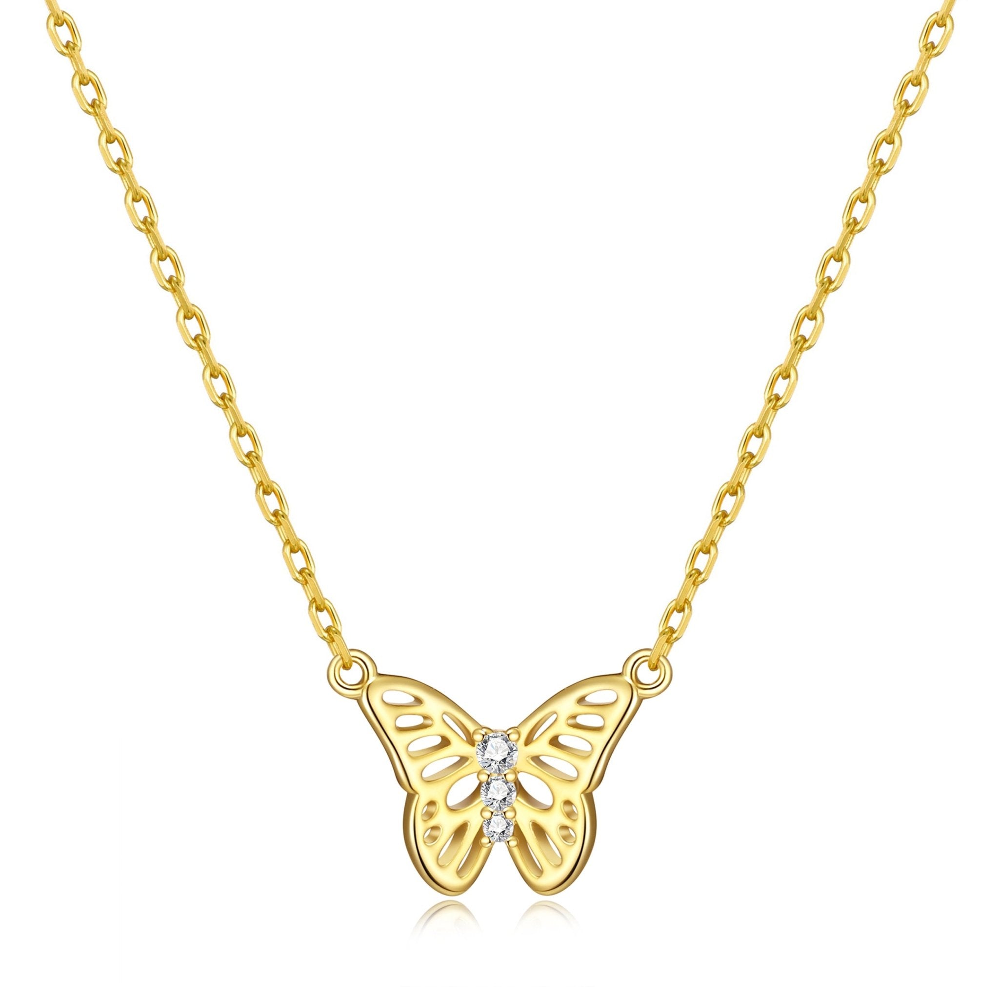 Gold Plated Butterfly Necklace Created with Zircondia® Crystals