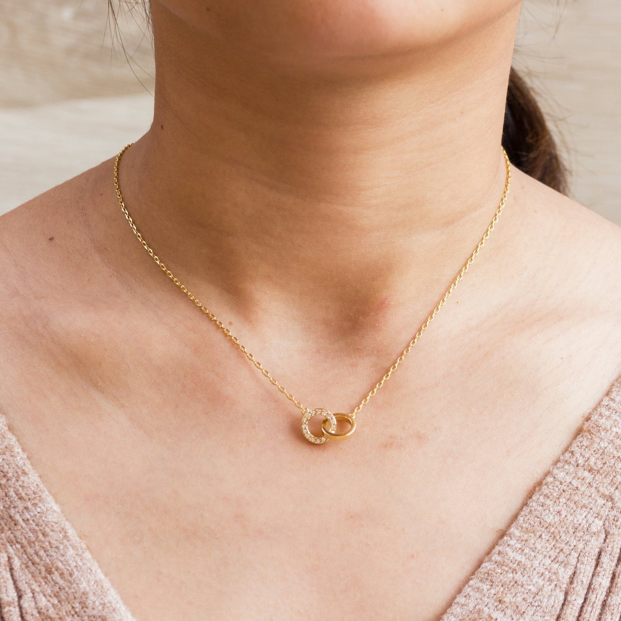 Gold Plated Circle Link Necklace Created with Zircondia® Crystals