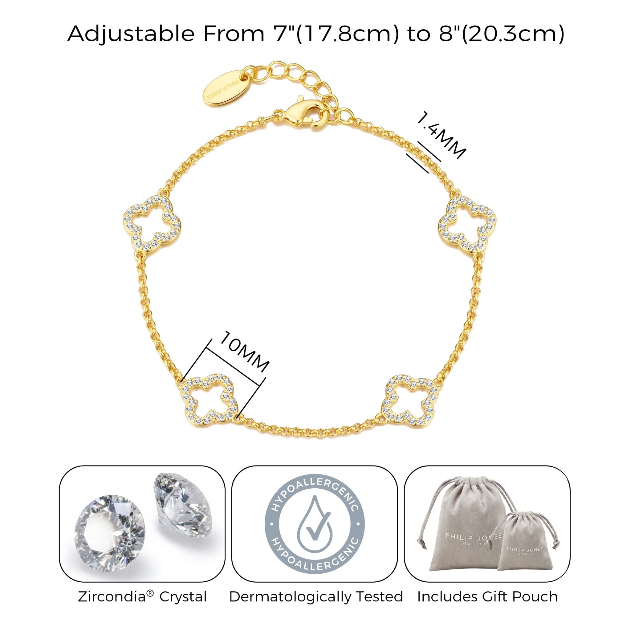 Gold Plated Clover Bracelet Created with Zircondia® Crystals