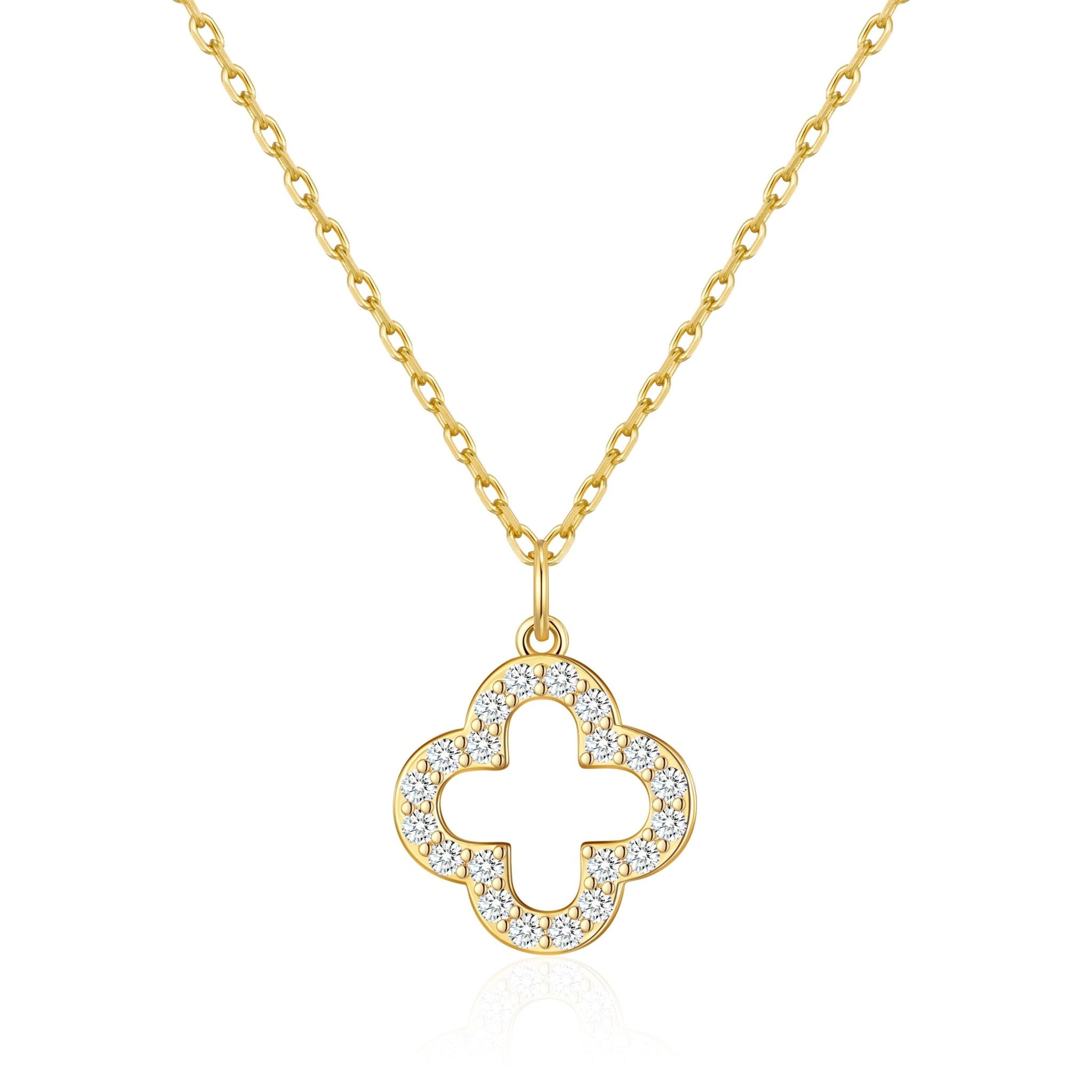 Gold Plated Clover Necklace Created with Zircondia® Crystals