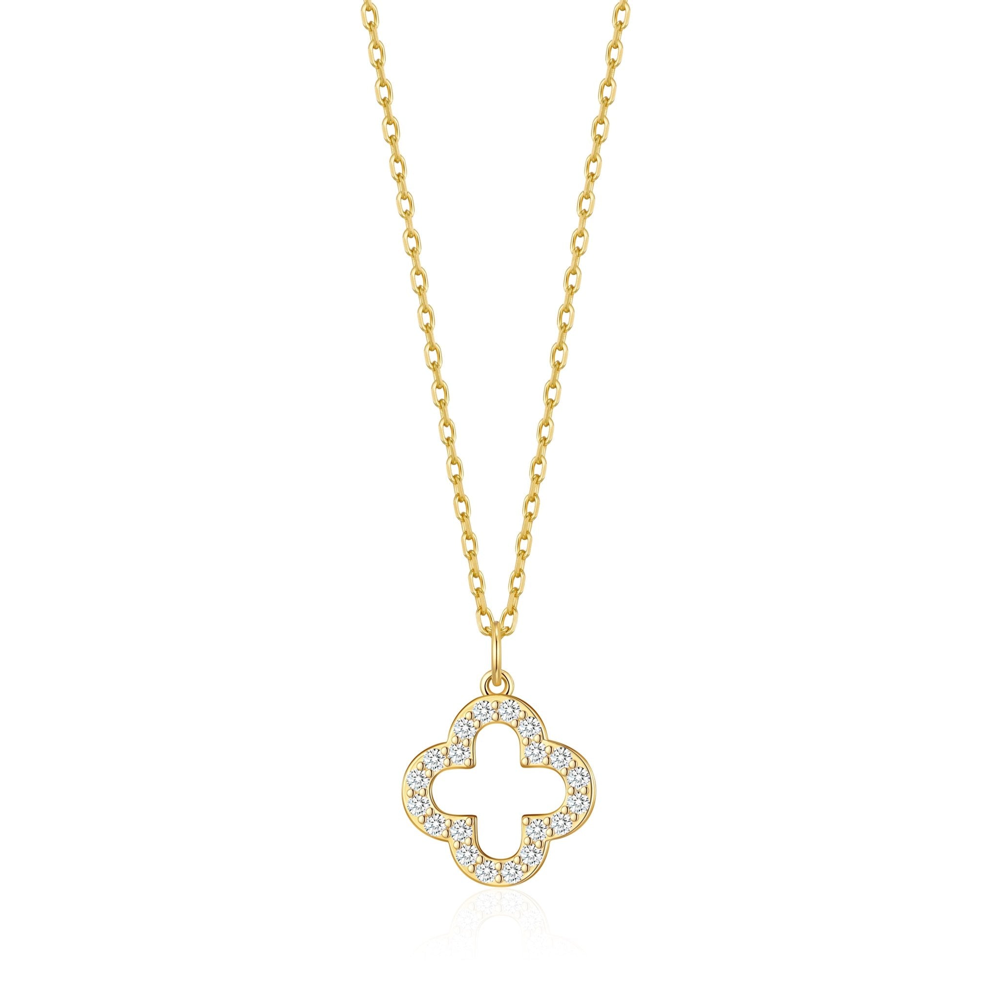 Gold Plated Clover Necklace Created with Zircondia® Crystals