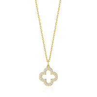 Gold Plated Clover Necklace Created with Zircondia® Crystals