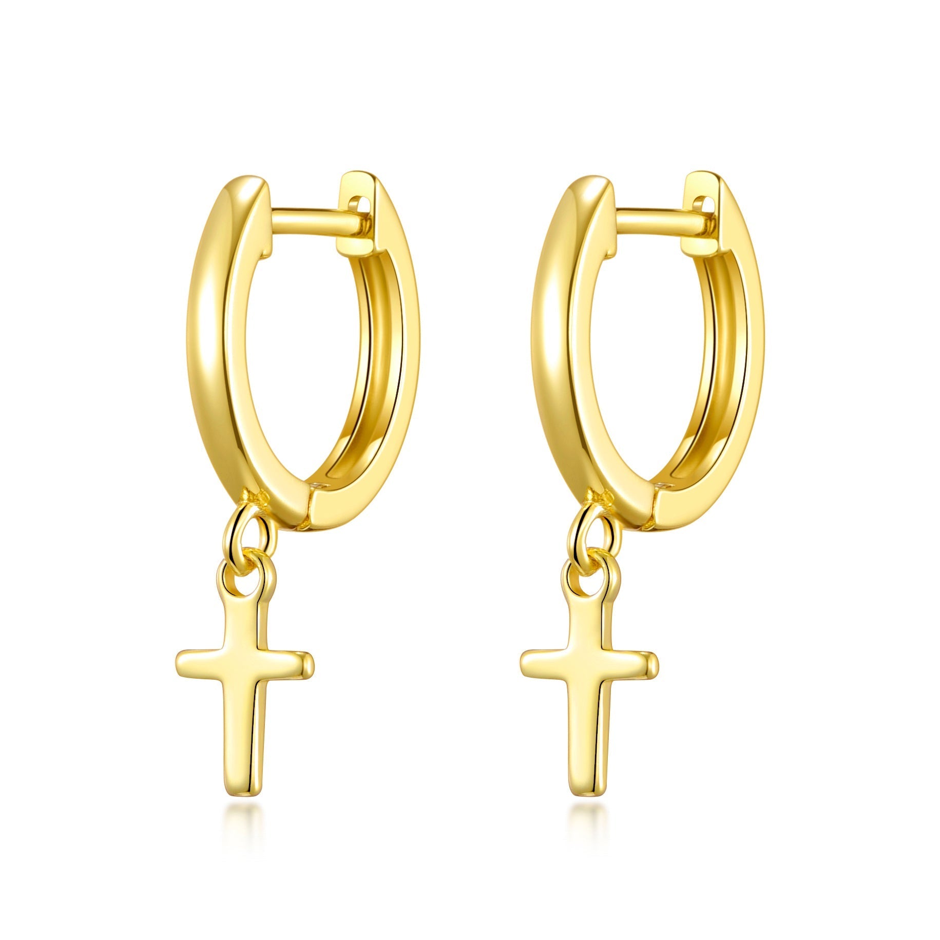 Gold Plated Cross Charm Hoop Earrings