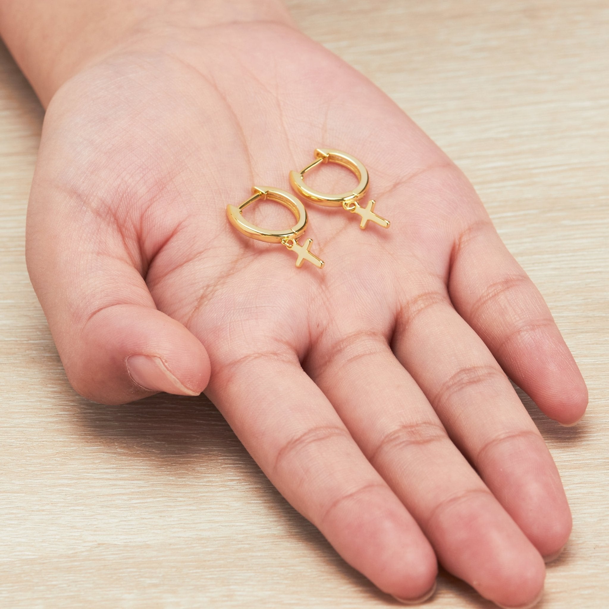 Gold Plated Cross Charm Hoop Earrings