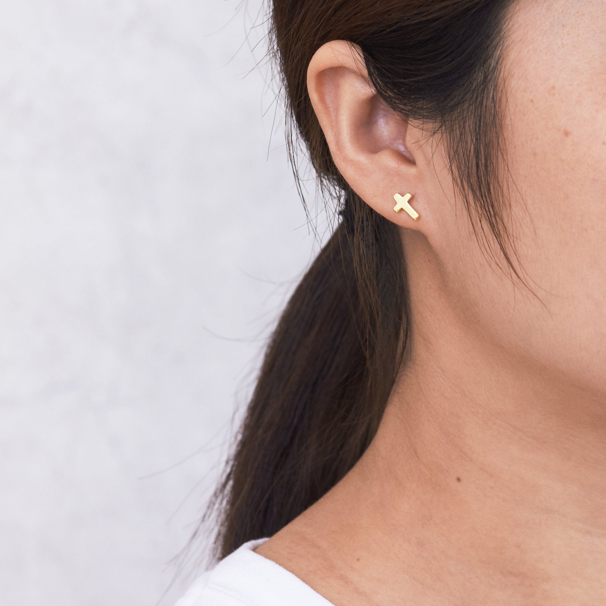 Gold Plated Cross Stud Earrings