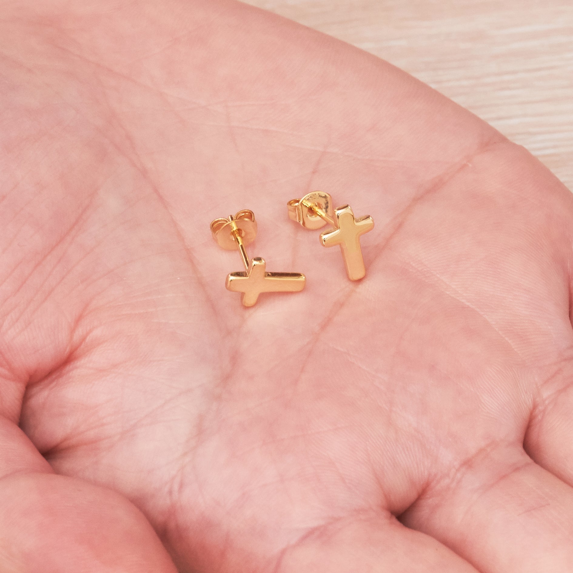 Gold Plated Cross Stud Earrings