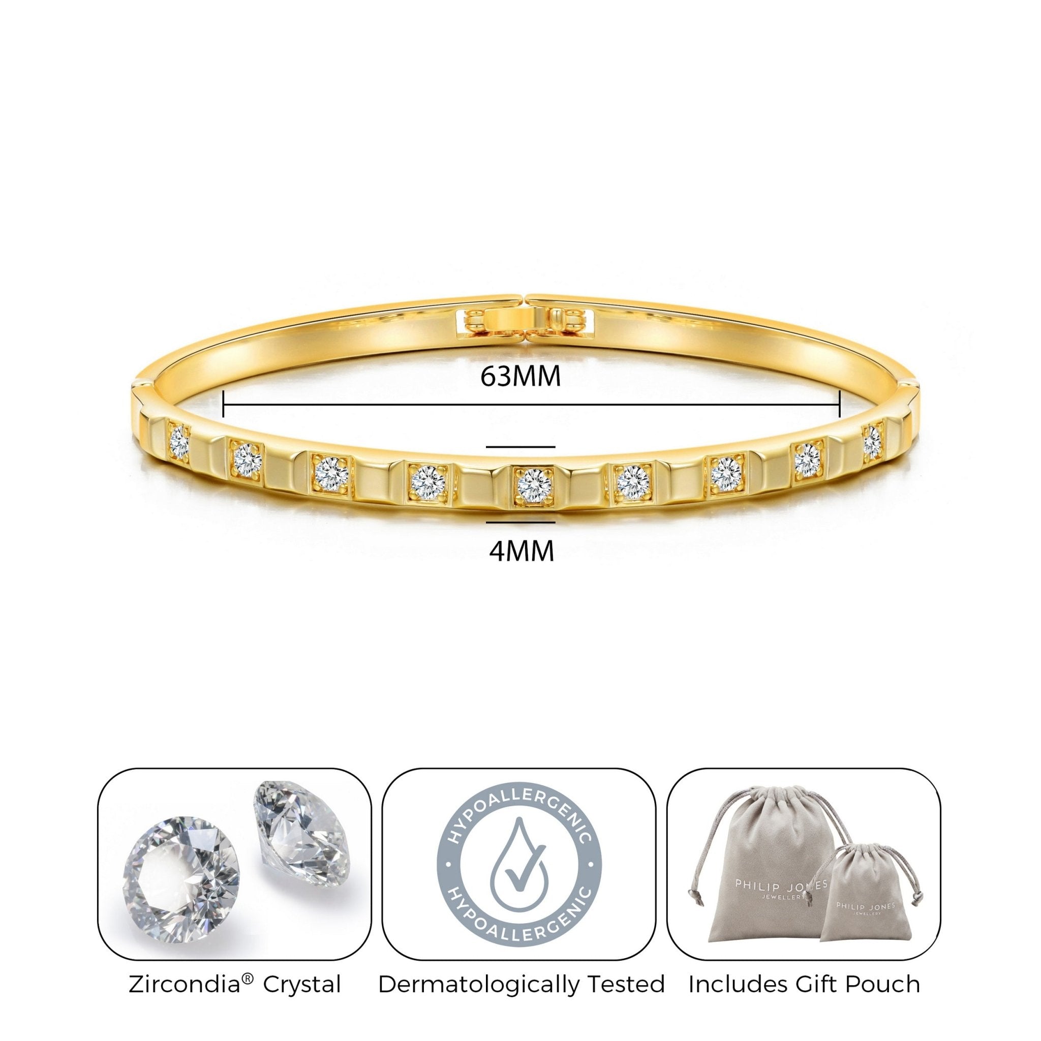 Gold Plated Cubic Bangle Created with Zircondia® Crystals (7 Inch)