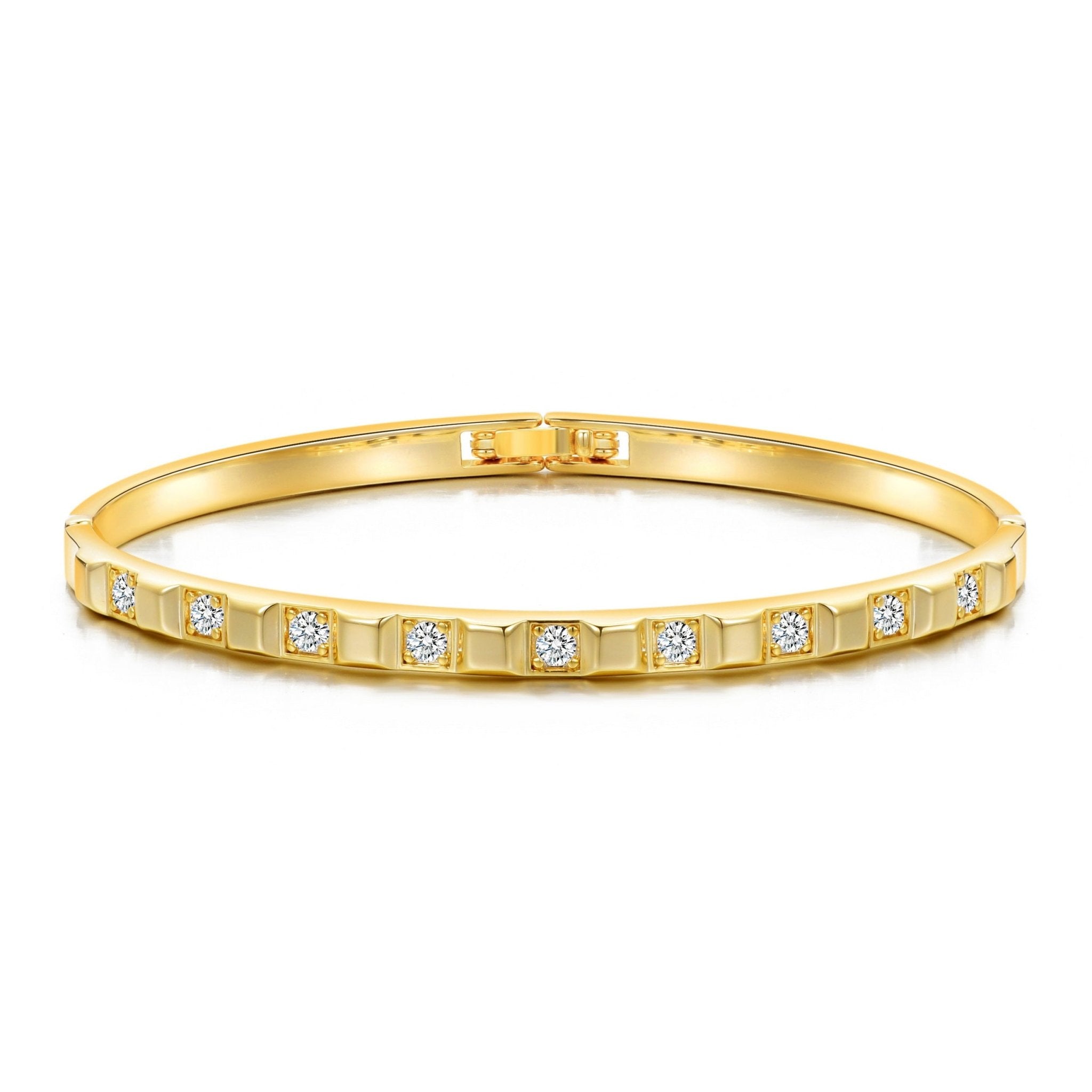 Gold Plated Cubic Bangle Created with Zircondia® Crystals (7 Inch)