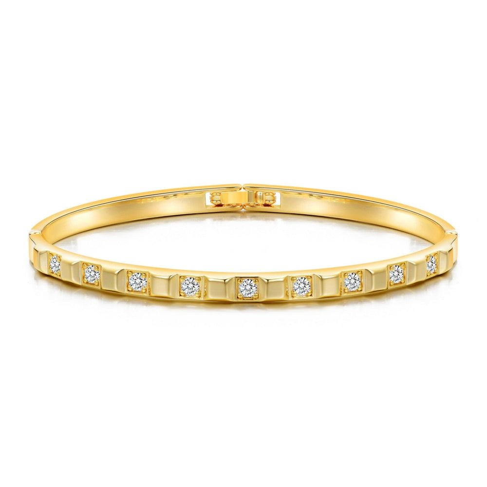 Gold Plated Cubic Bangle Created with Zircondia® Crystals (7 Inch)