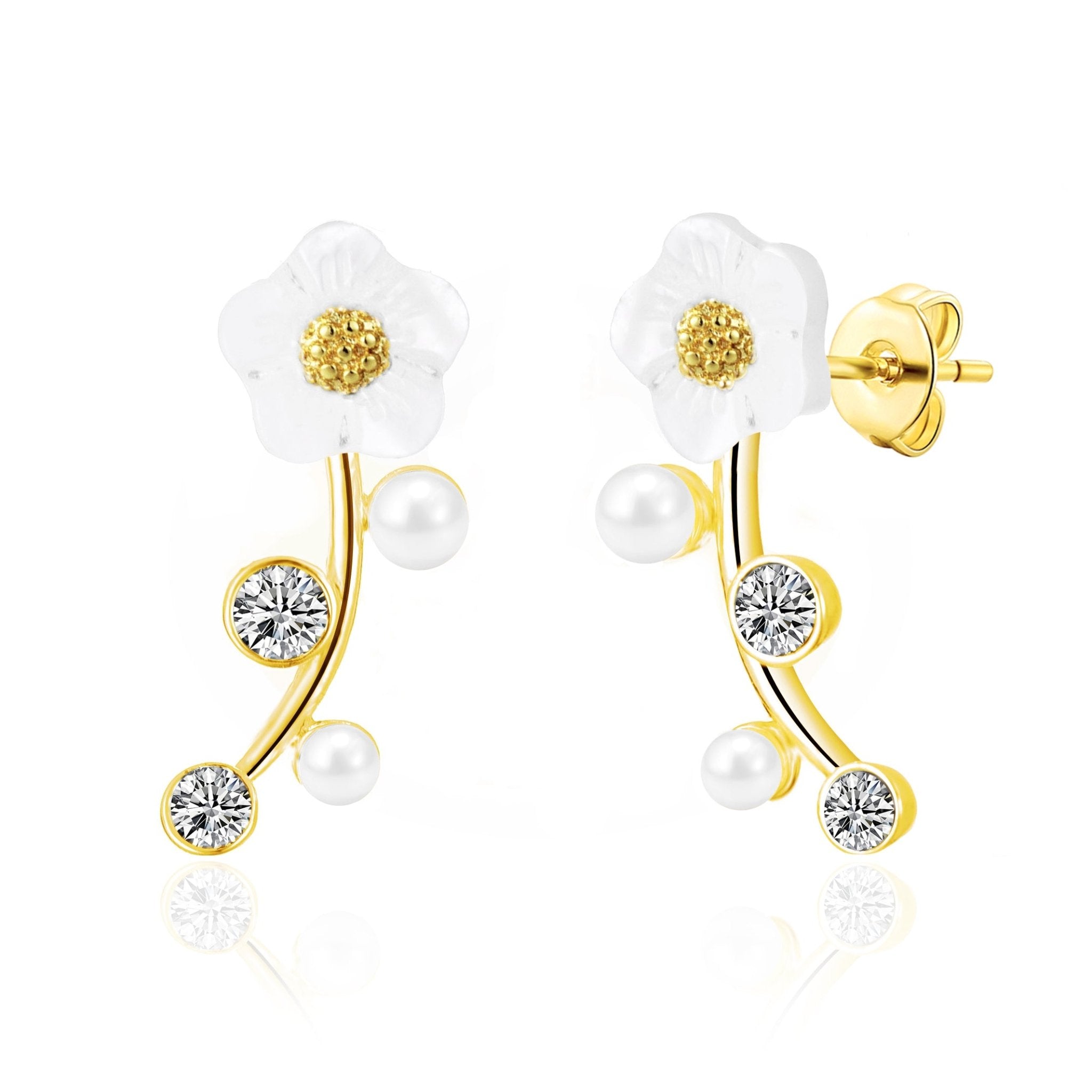 Gold Plated Daisy Climber Earrings Created with Zircondia® Crystals