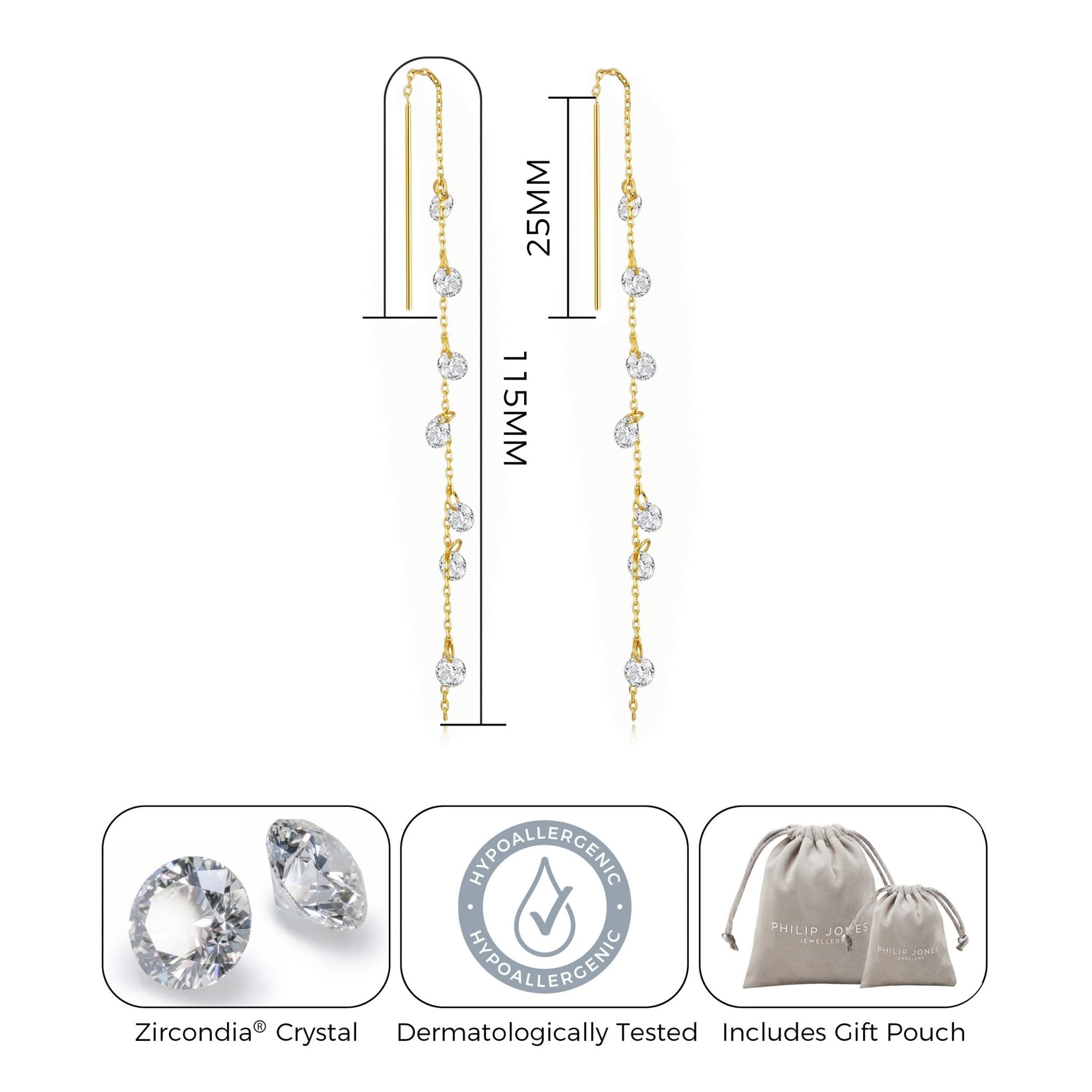Gold Plated Dangle Thread Earrings Created with Zircondia® Crystals