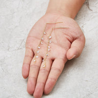 Gold Plated Dangle Thread Earrings Created with Zircondia® Crystals