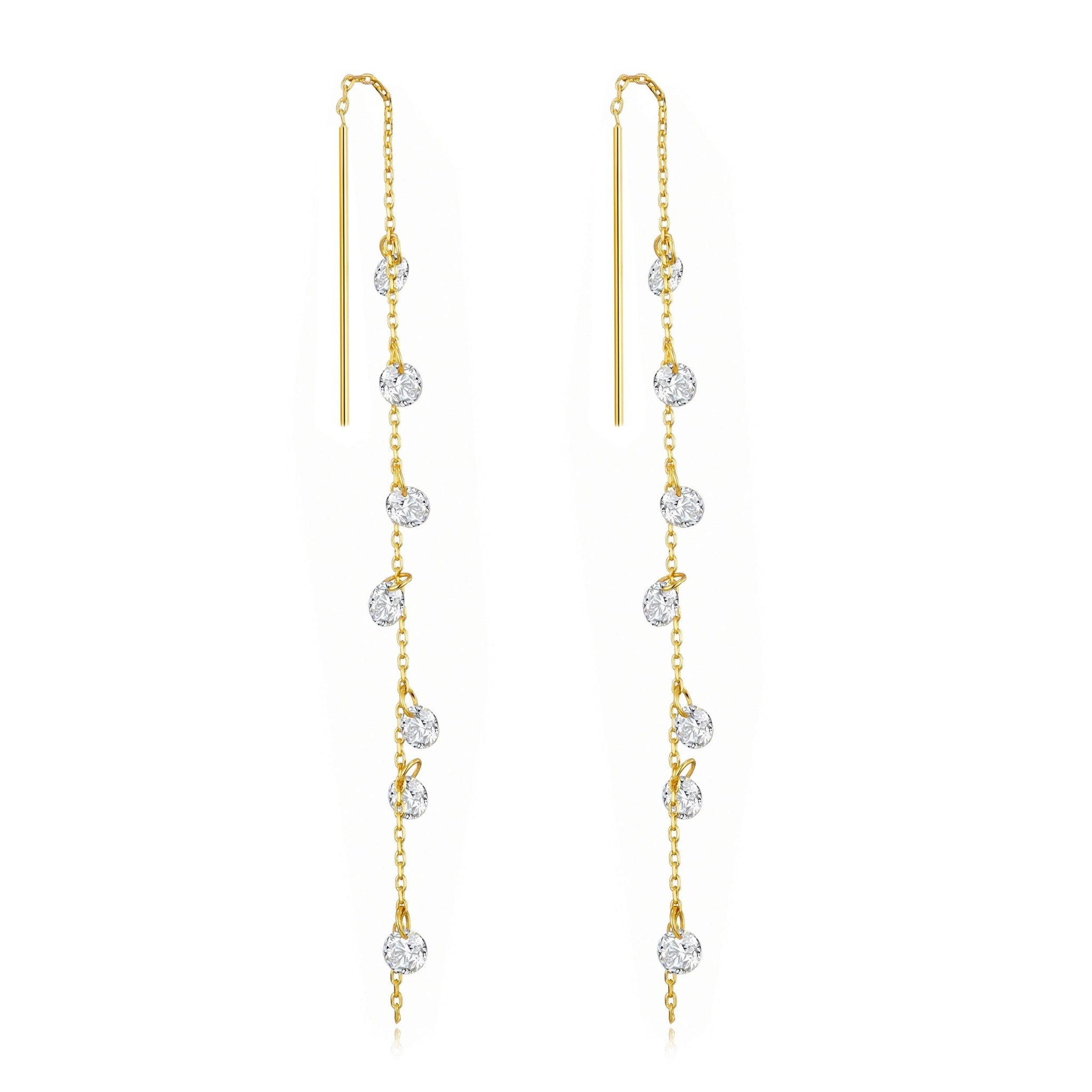 Gold Plated Dangle Thread Earrings Created with Zircondia® Crystals