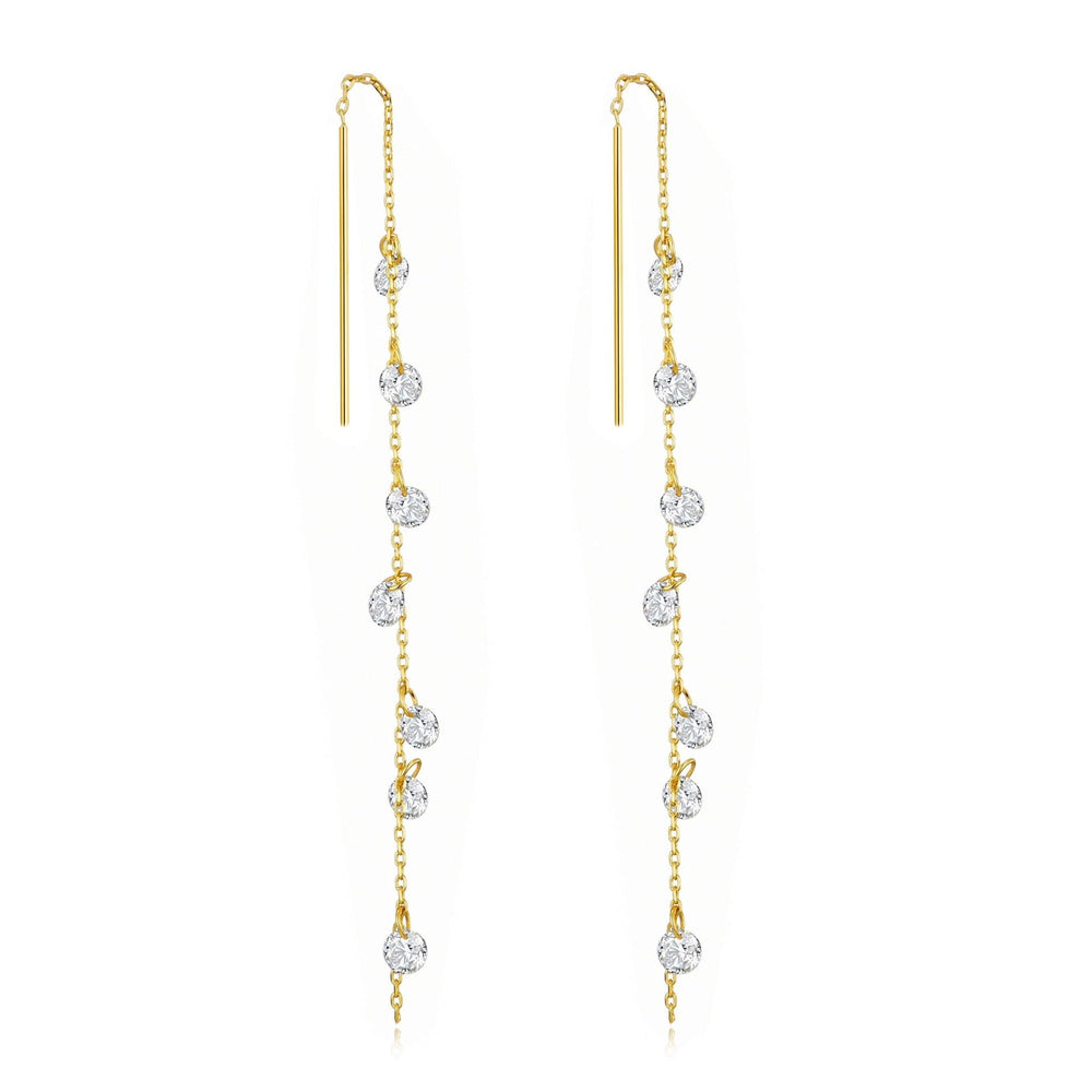 Gold Plated Dangle Thread Earrings Created with Zircondia® Crystals