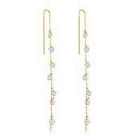 Gold Plated Dangle Thread Earrings Created with Zircondia® Crystals