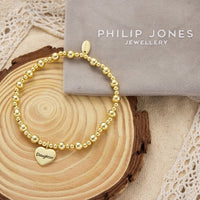 Gold Plated Daughter Heart Charm Beaded Stretch Bracelet