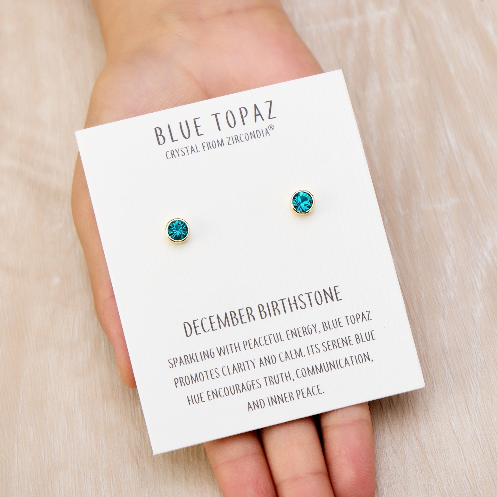 Gold Plated December (Blue Topaz) Birthstone Earrings Created with Zircondia® Crystals