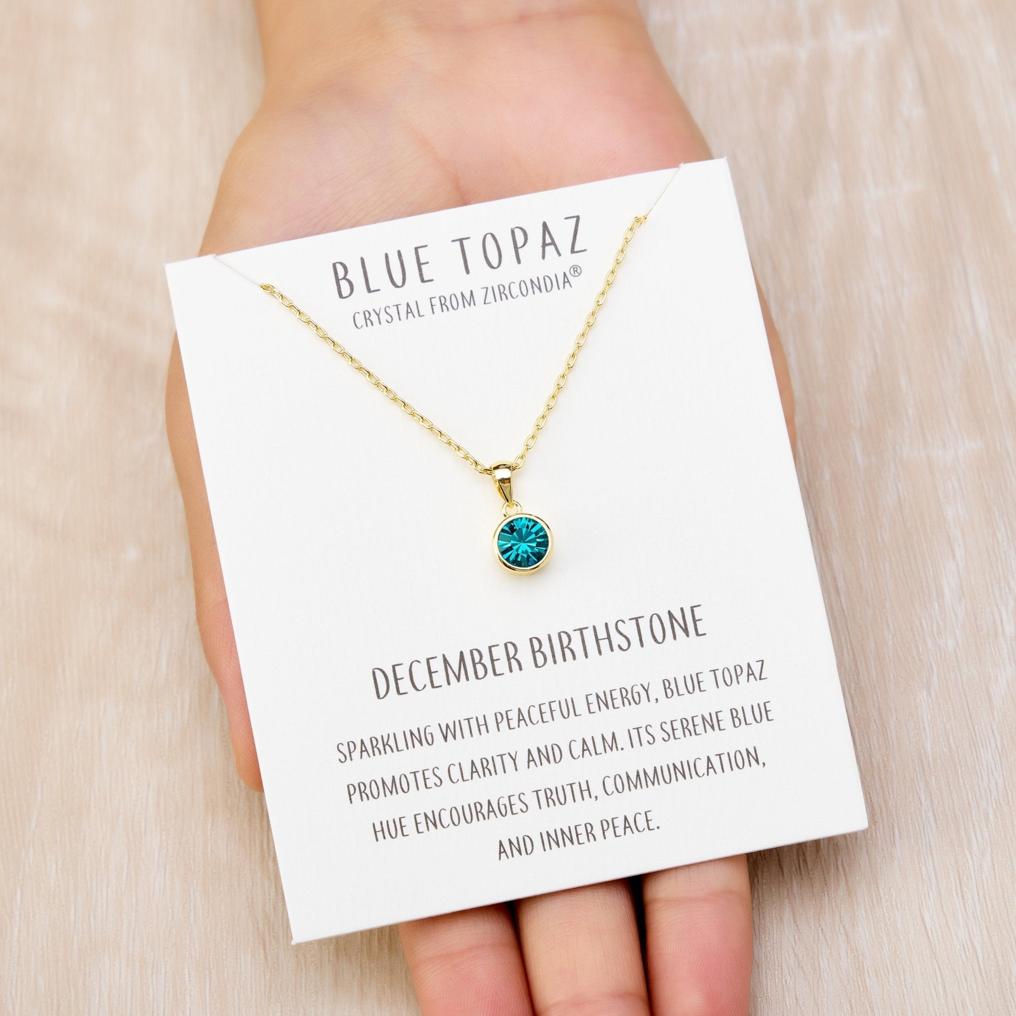 Gold Plated December (Blue Topaz) Birthstone Necklace Created with Zircondia® Crystals
