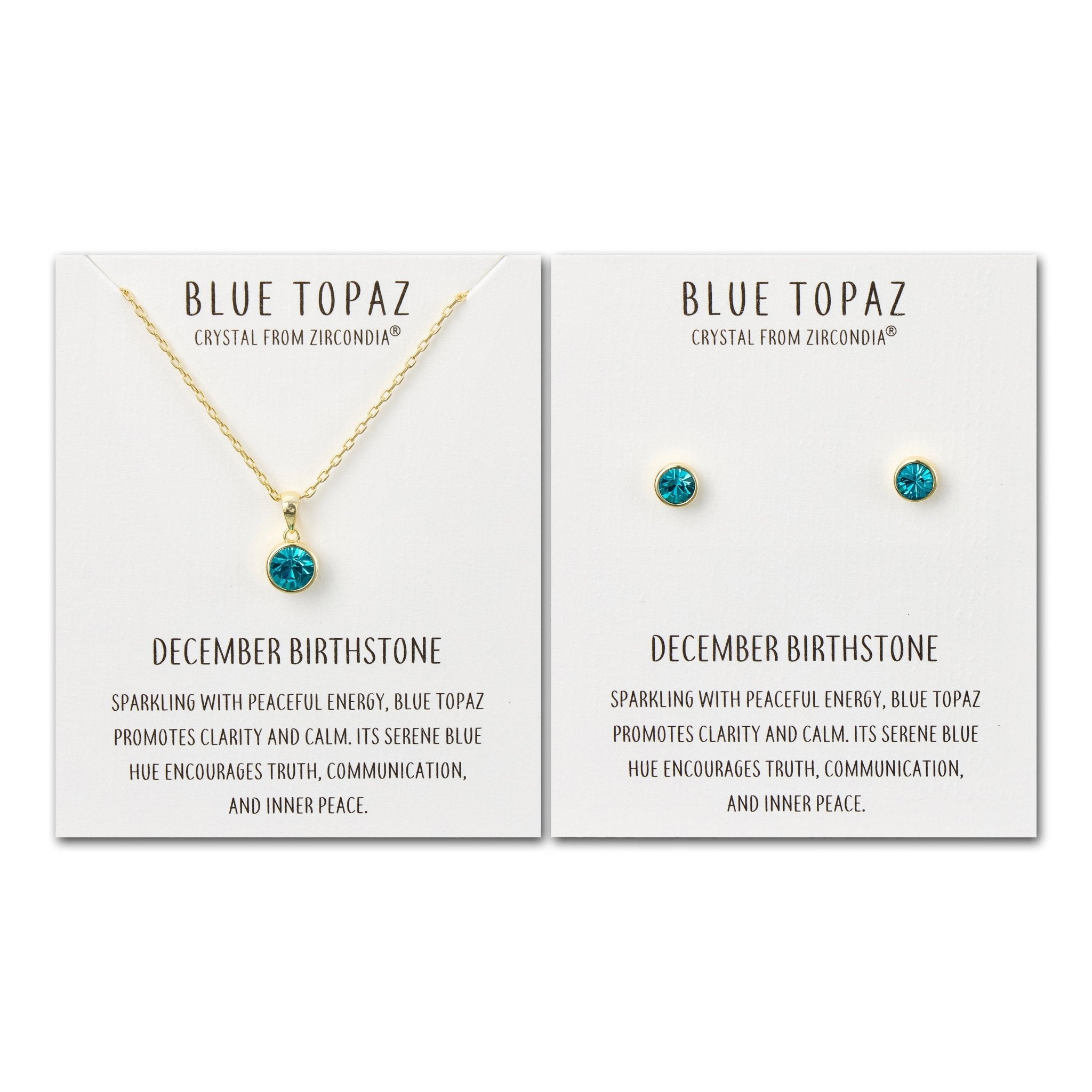 Gold Plated December (Blue Topaz) Birthstone Necklace & Earrings Set Created with Zircondia® Crystals