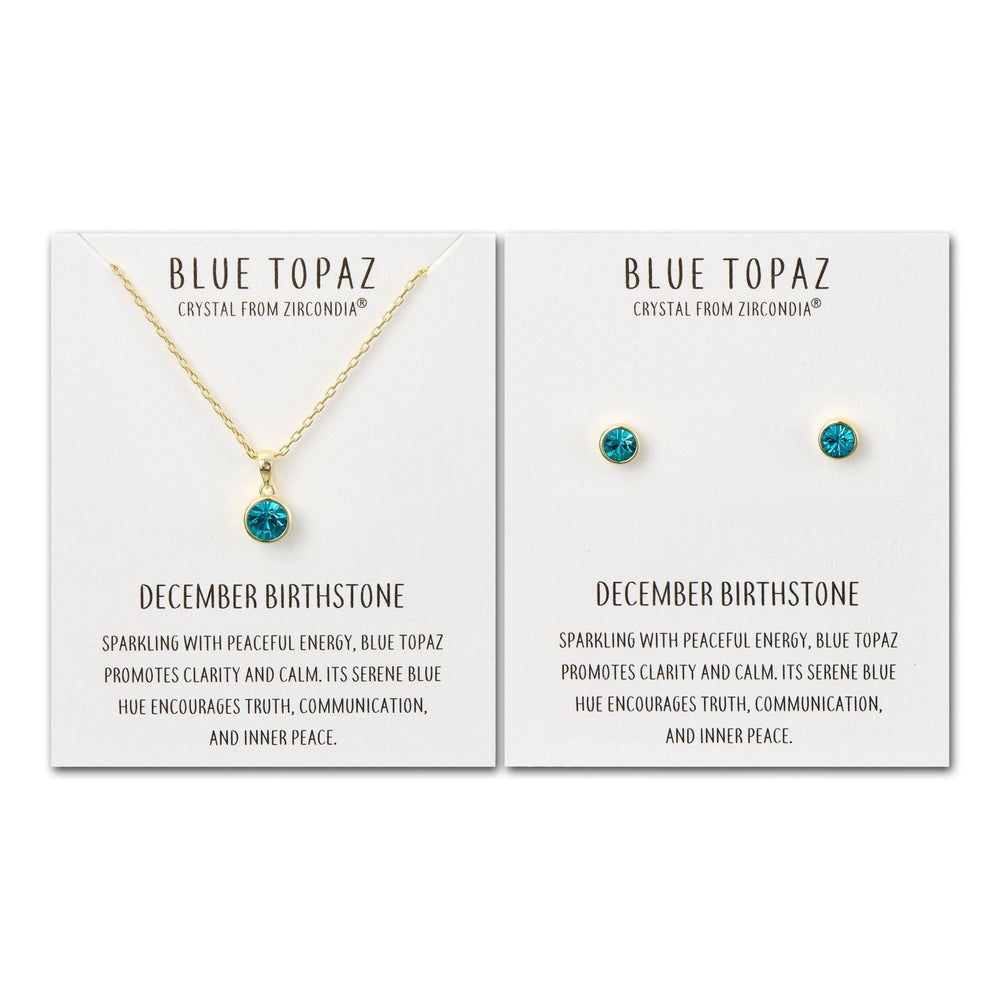 Gold Plated December (Blue Topaz) Birthstone Necklace & Earrings Set Created with Zircondia® Crystals
