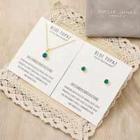 Gold Plated December (Blue Topaz) Birthstone Necklace & Earrings Set Created with Zircondia® Crystals