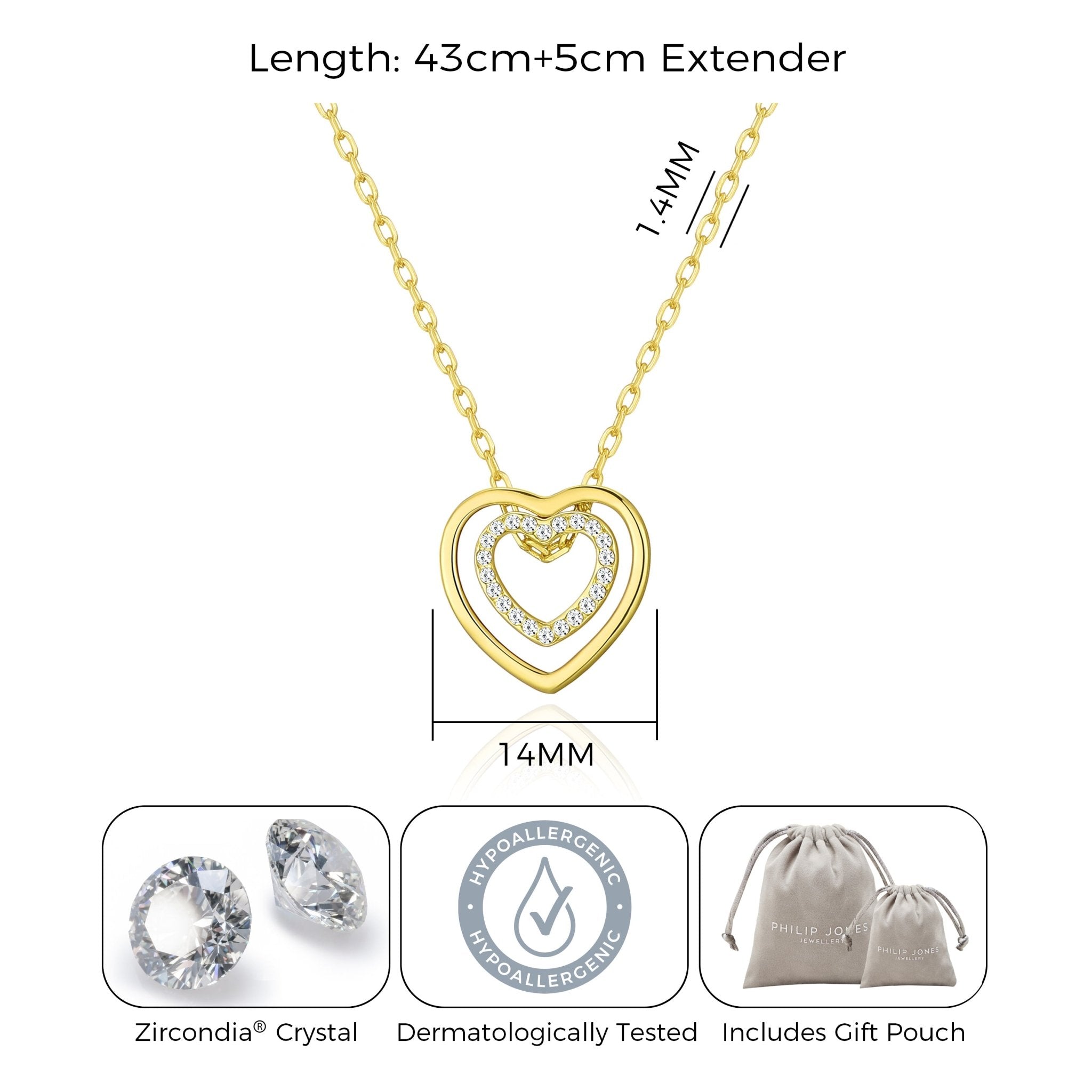 Gold Plated Double Heart Necklace Created with Zircondia® Crystals