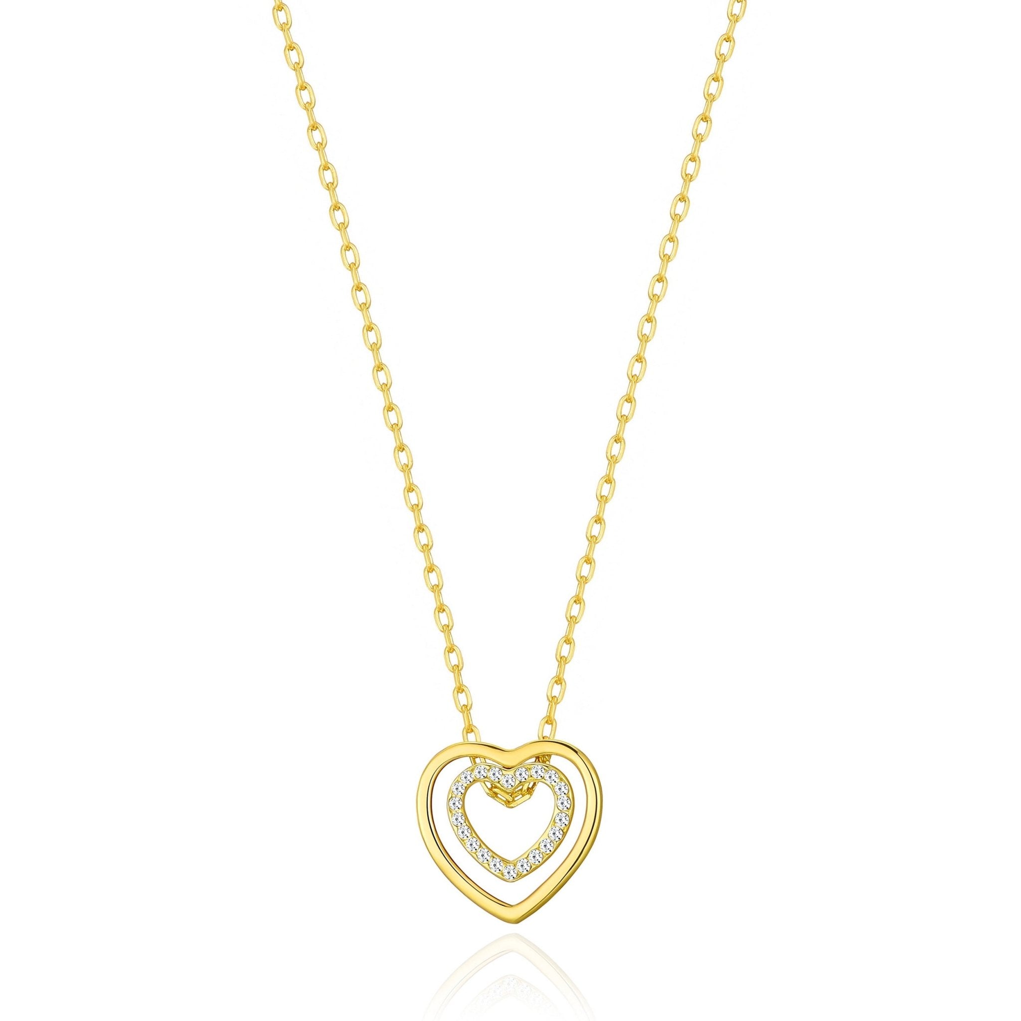 Gold Plated Double Heart Necklace Created with Zircondia® Crystals