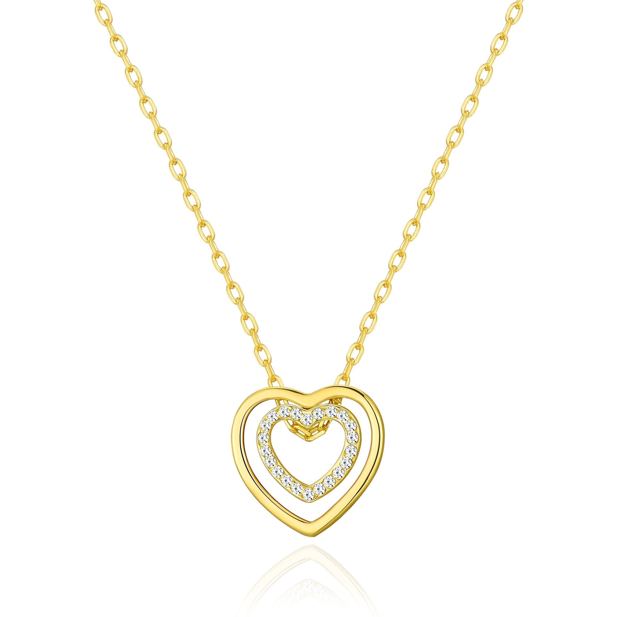 Gold Plated Double Heart Necklace Created with Zircondia® Crystals